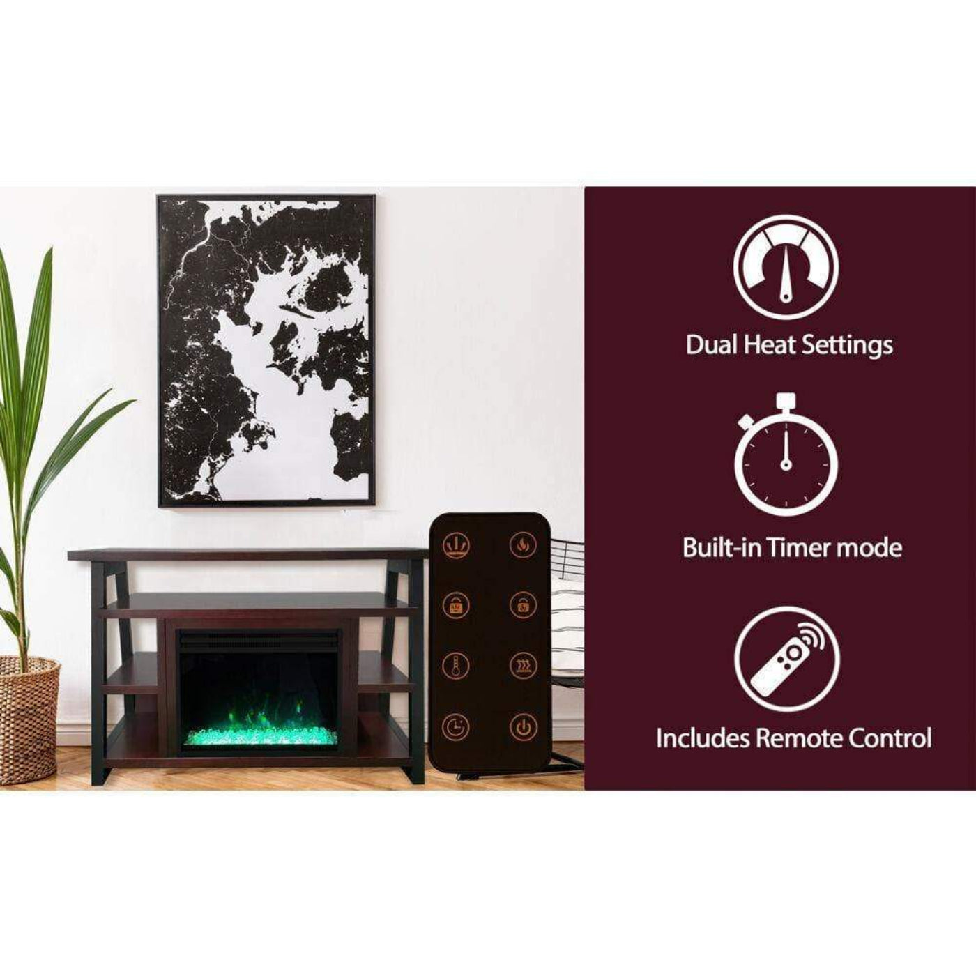 Cambridge 32-In. Sawyer Industrial Electric Fireplace Mantel with Deep Crystal Display and Color Changing Flames, Mahogany, - CAM5332-1MAHCRS