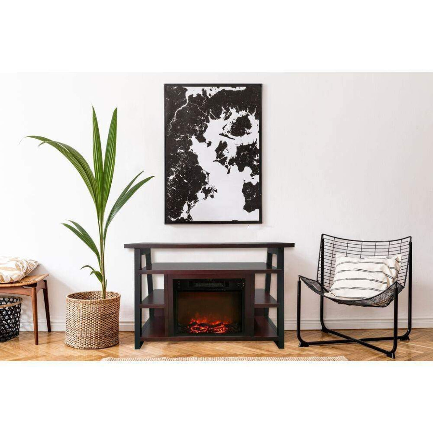 Cambridge 32-In. Sawyer Industrial Electric Fireplace Mantel with Realistic Log Display and Color Changing Flames - CAM5332-1MAH