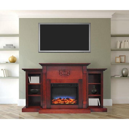 Cambridge Sanoma 72 In. Electric Fireplace in Cherry with Bookshelves and Enhanced Log Display - CAM7233-1CHRLG2