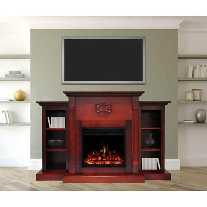Cambridge Sanoma Electric Fireplace Heater with 72-In. Cherry Mantel, Bookshelves, Enhanced Log Display, Multi-Color Flames, and Remote - CAM7233-1CHRLG3