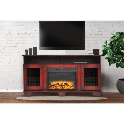 Cambridge Savona 59 In. Electric Fireplace in Cherry with Entertainment Stand and Enhanced Log Display - CAM6022-1CHRLG2