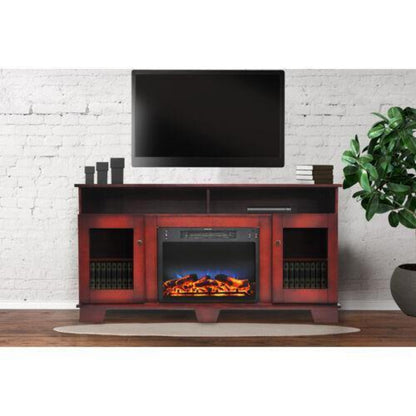 Cambridge Savona 59 In. Electric Fireplace in Cherry with Entertainment Stand and Multi-Color LED Flame Display, - CAM6022-1CHRLED