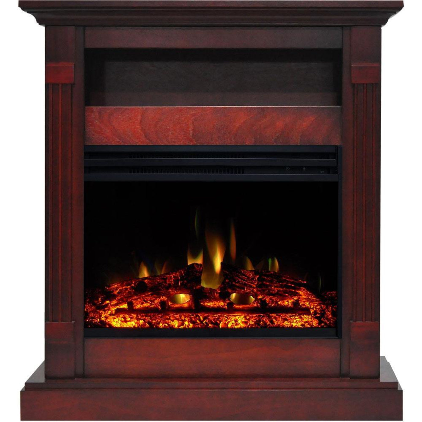 Cambridge Sienna 34-In. Electric Fireplace Heater with Cherry Mantel, Enhanced Log Display, Multi-Color Flames, and Remote Control - CAM3437-1CHRLG3
