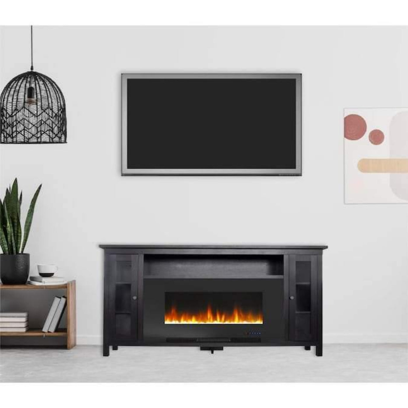 Cambridge Somerset 70-In. Black Electric Fireplace TV Stand with Multi-Color LED Flames, Crystal Rock Display, and Remote Control - CAM6938-1COF