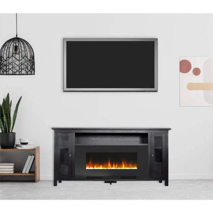 Cambridge Somerset 70-In. Black Electric Fireplace TV Stand with Multi-Color LED Flames, Crystal Rock Display, and Remote Control - CAM6938-1COF