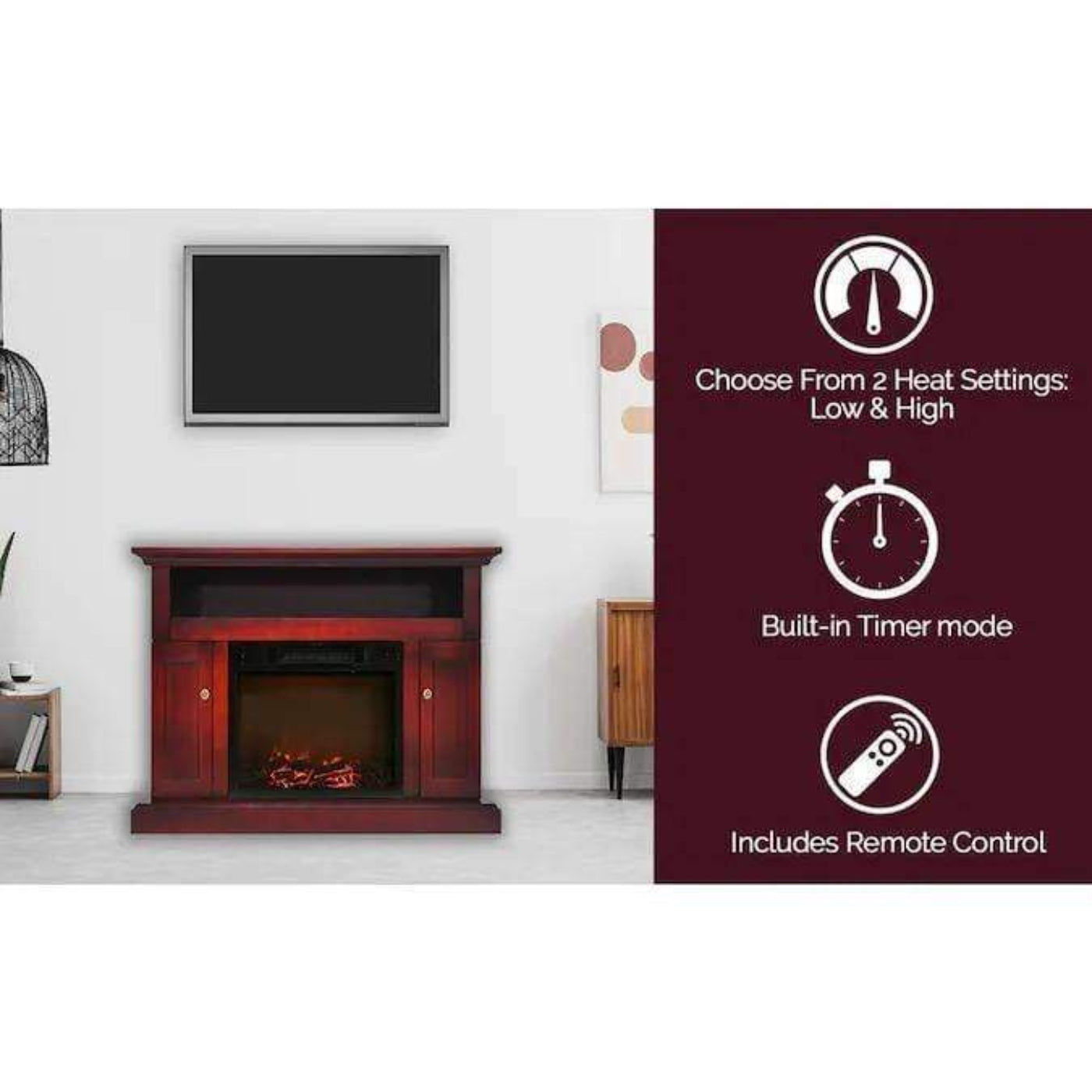 Cambridge Sorrento Electric Fireplace with Multi-Color LED Insert and 47 In. Entertainment Stand in Cherry - CAM5021-2CHRLED