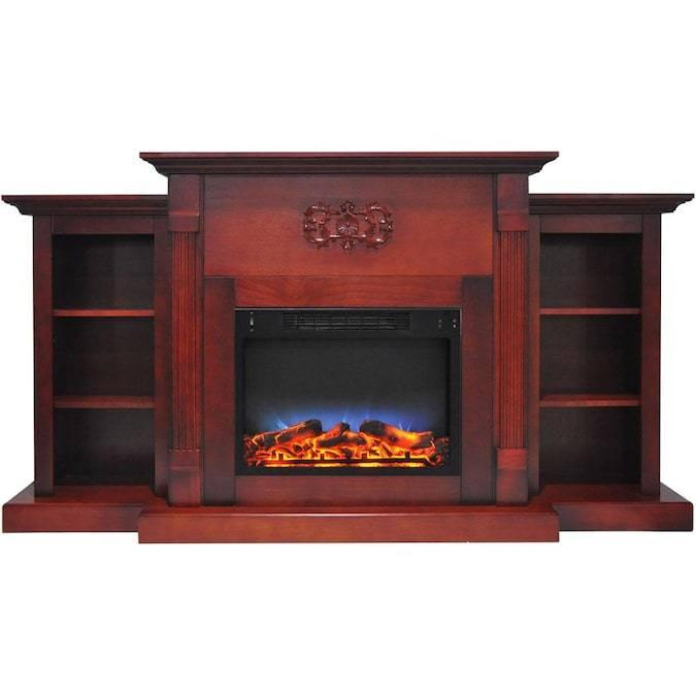 Cambridge Sanoma 72 In. Electric Fireplace in Cherry with Bookshelves and a Multi-Color LED Flame Display - CAM7233-1CHRLED
