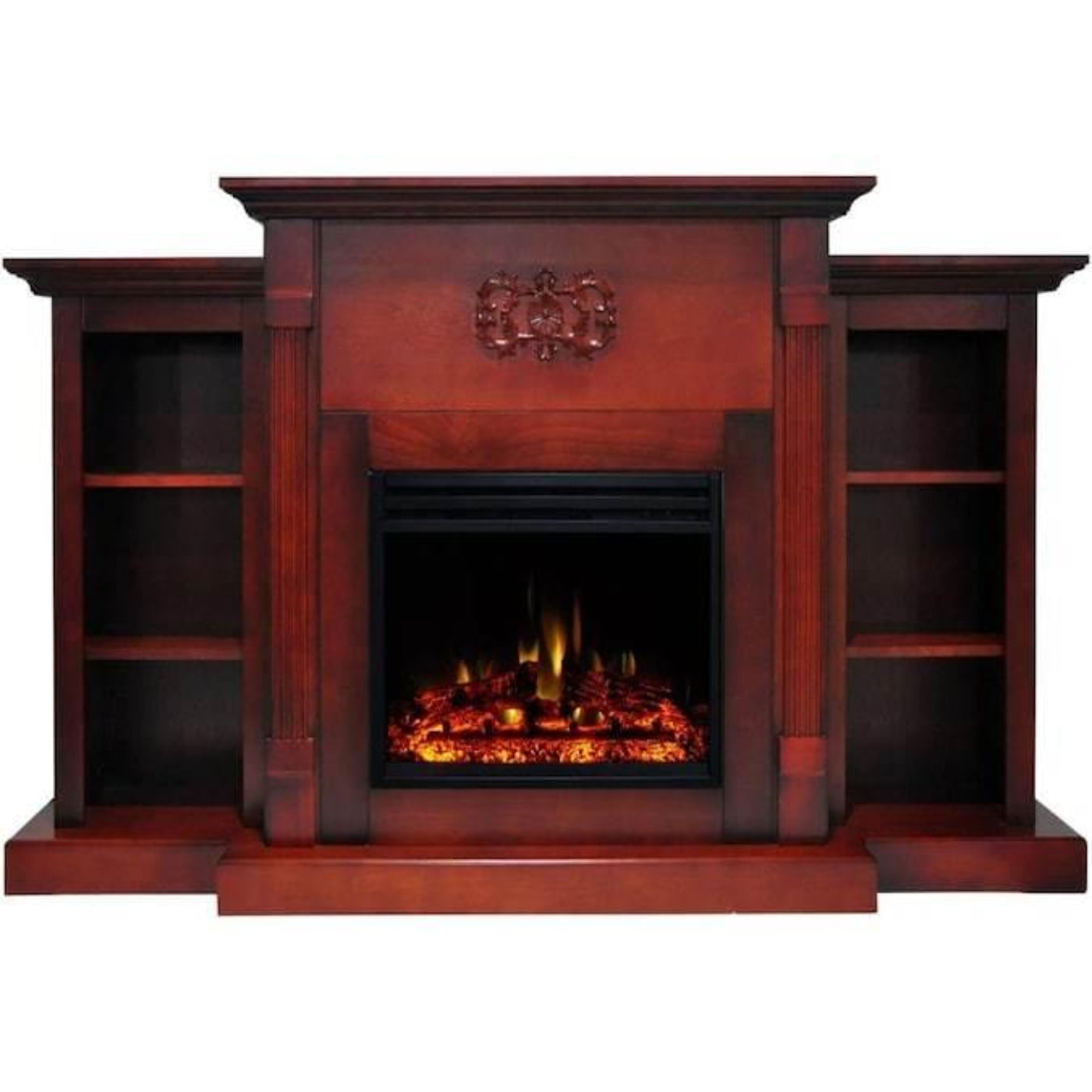 Cambridge Sanoma Electric Fireplace Heater with 72-In. Cherry Mantel, Bookshelves, Enhanced Log Display, Multi-Color Flames, and Remote - CAM7233-1CHRLG3