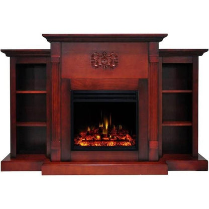 Cambridge Sanoma Electric Fireplace Heater with 72-In. Cherry Mantel, Bookshelves, Enhanced Log Display, Multi-Color Flames, and Remote - CAM7233-1CHRLG3