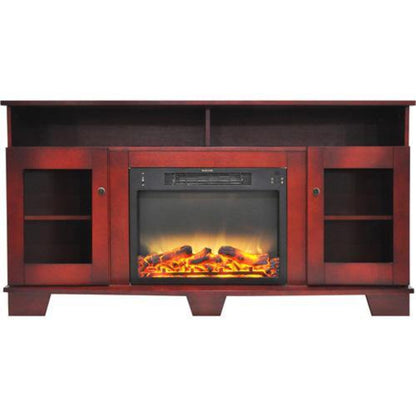Cambridge Savona 59 In. Electric Fireplace in Cherry with Entertainment Stand and Enhanced Log Display - CAM6022-1CHRLG2