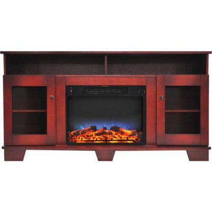 Cambridge Savona 59 In. Electric Fireplace in Cherry with Entertainment Stand and Multi-Color LED Flame Display, - CAM6022-1CHRLED