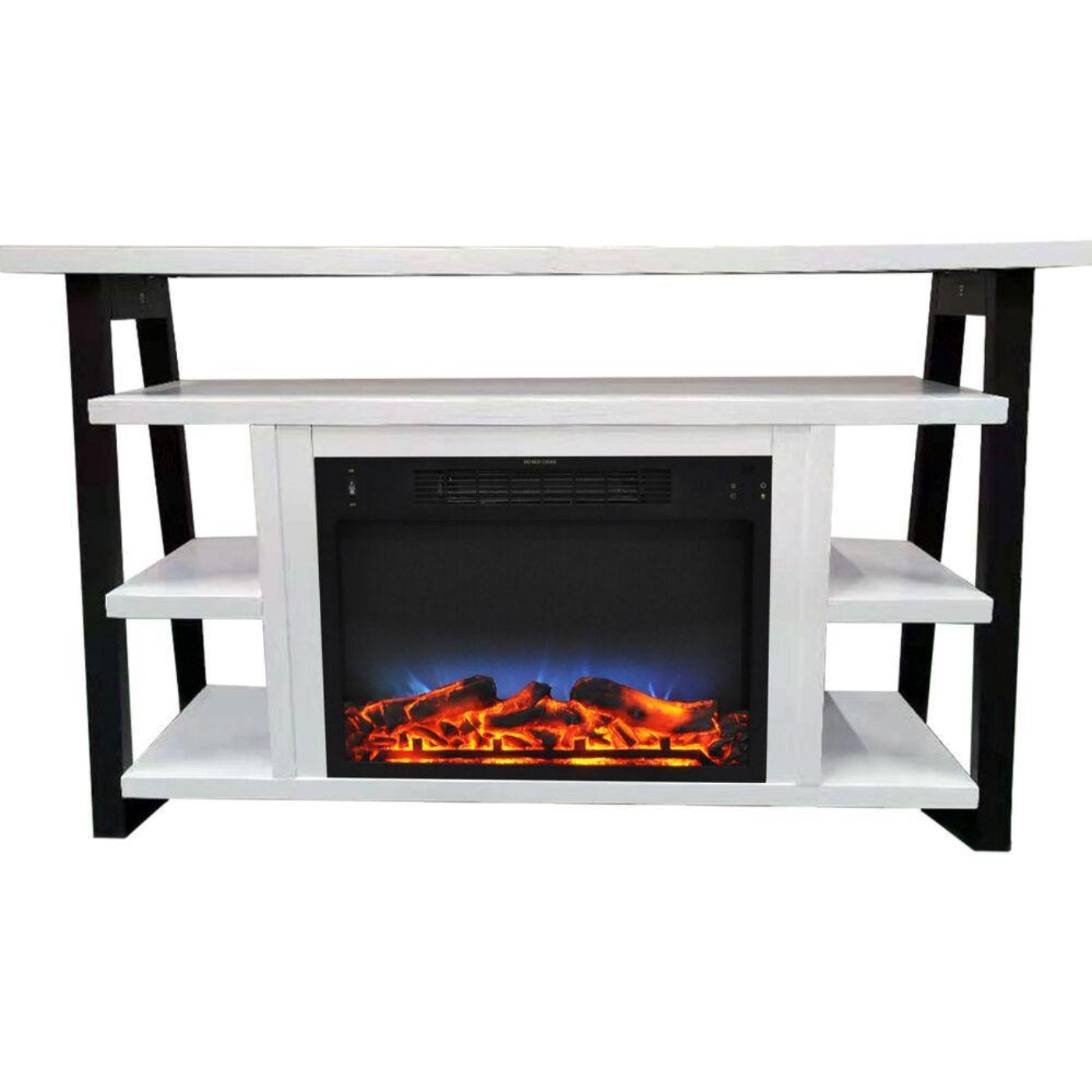 Cambridge 32-In. Sawyer Industrial Electric Fireplace Mantel with Realistic Log Display and LED Color Changing Flames, Mahogany, - CAM5332-1MAHLED
