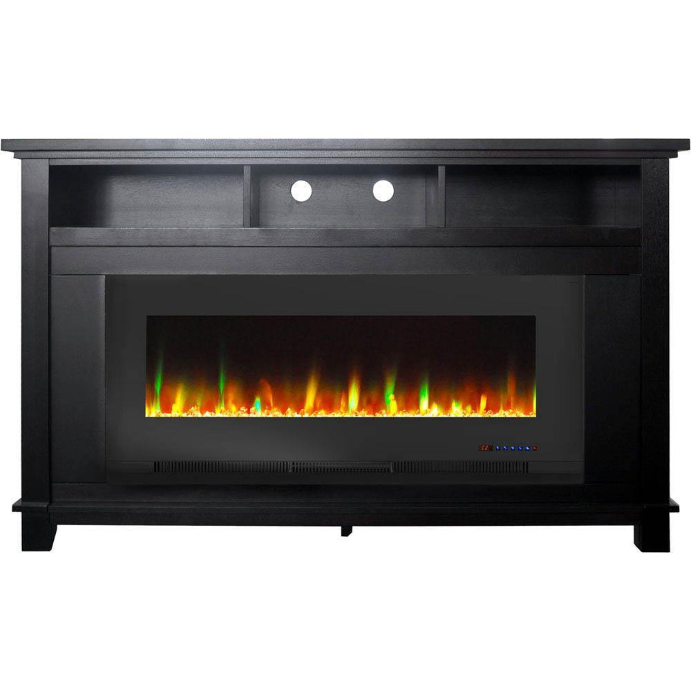 Cambridge San Jose Electric Fireplace TV Stand in Black with Color-Changing LED Fireplace Heater and Crystal Rock Display - CAM5735-1BLK
