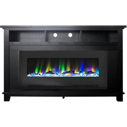 Cambridge San Jose Fireplace Entertainment Stand in Black with 50" Color-Changing Fireplace Insert and Driftwood Log Display, - CAM5735-2BLK