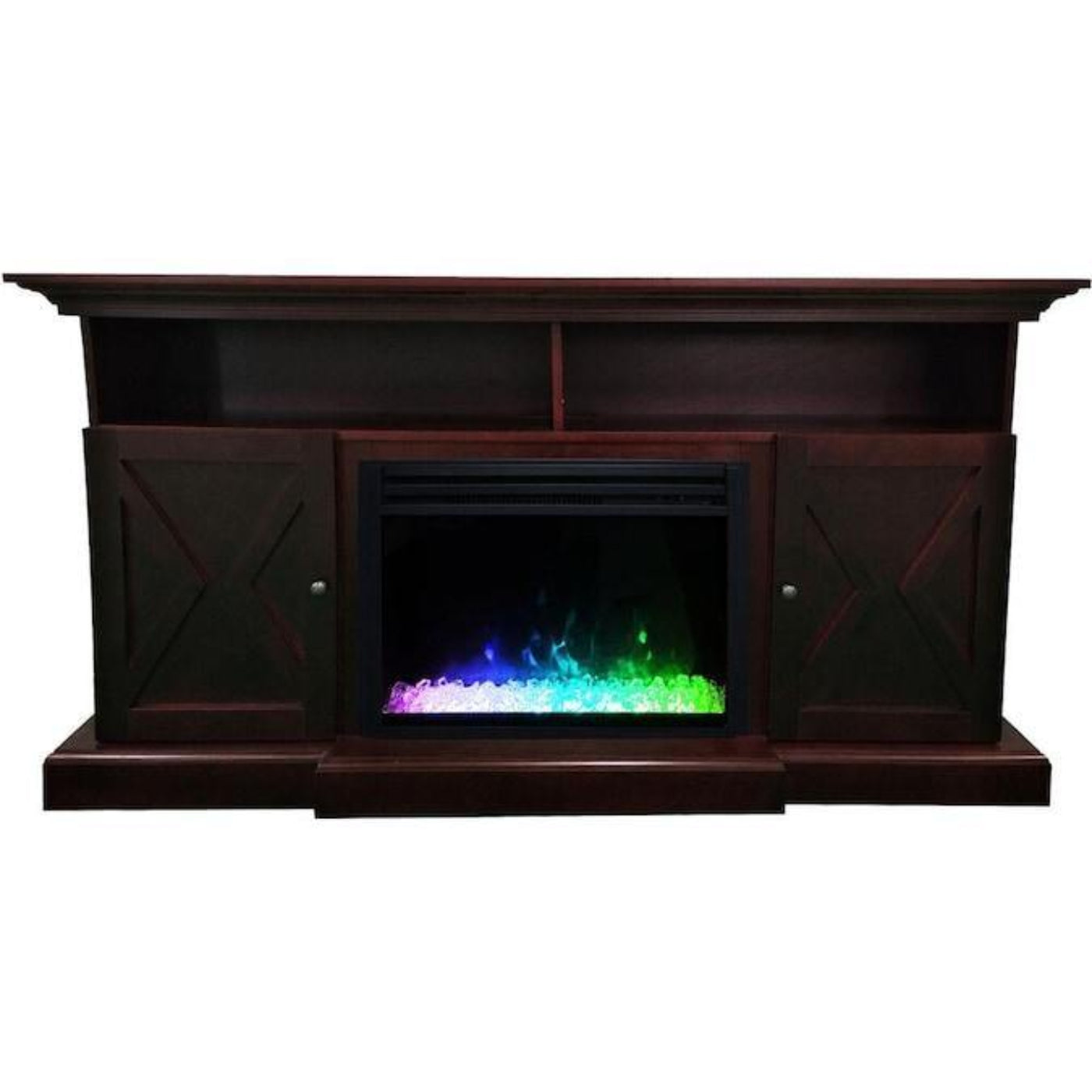 Cambridge 62-in. Summit Farmhouse Style Electric Fireplace Mantel with Deep Crystal Insert, Mahogany - CAM6215-1SNDCRS