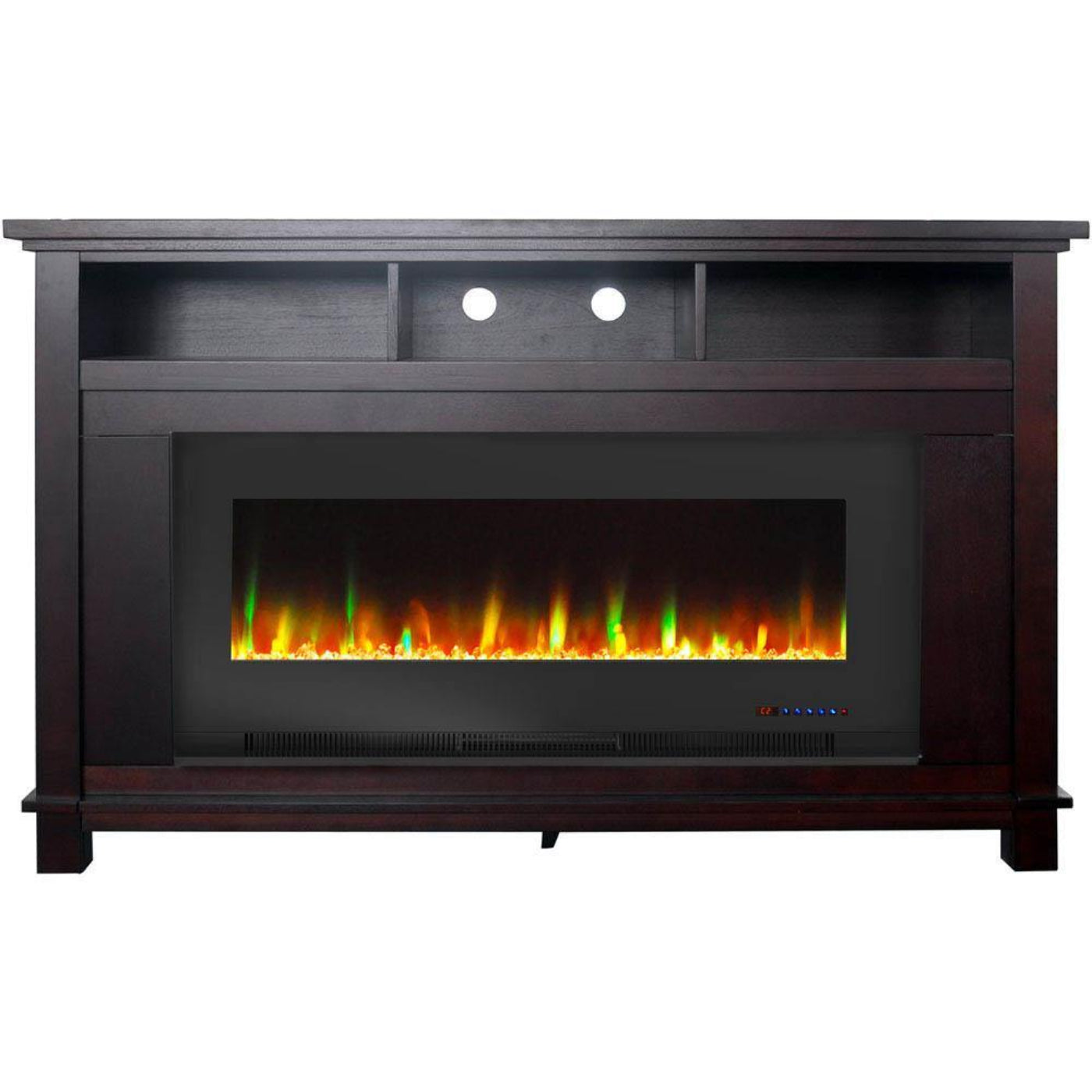 Cambridge San Jose Electric Fireplace TV Stand in Black with Color-Changing LED Fireplace Heater and Crystal Rock Display - CAM5735-1BLK