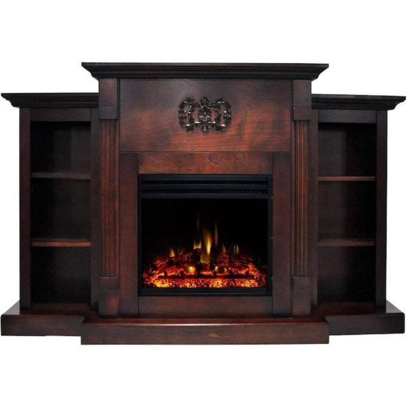 Cambridge Sanoma Electric Fireplace Heater with 72-In. Cherry Mantel, Bookshelves, Enhanced Log Display, Multi-Color Flames, and Remote - CAM7233-1CHRLG3