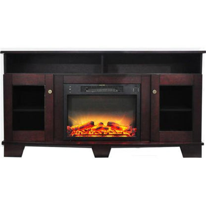 Cambridge Savona 59 In. Electric Fireplace in Cherry with Entertainment Stand and Enhanced Log Display - CAM6022-1CHRLG2