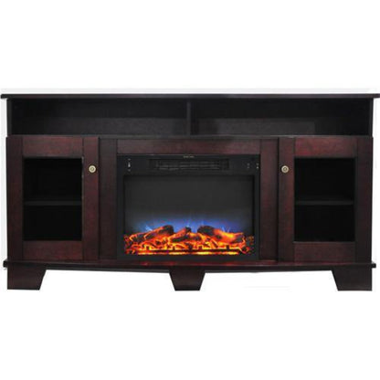 Cambridge Savona 59 In. Electric Fireplace in Cherry with Entertainment Stand and Multi-Color LED Flame Display, - CAM6022-1CHRLED