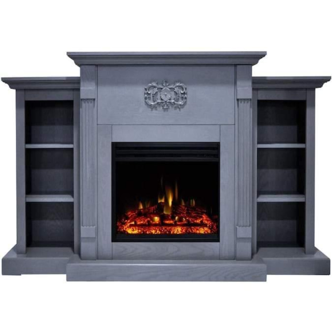 Cambridge Sanoma Electric Fireplace Heater with 72-In. Cherry Mantel, Bookshelves, Enhanced Log Display, Multi-Color Flames, and Remote - CAM7233-1CHRLG3