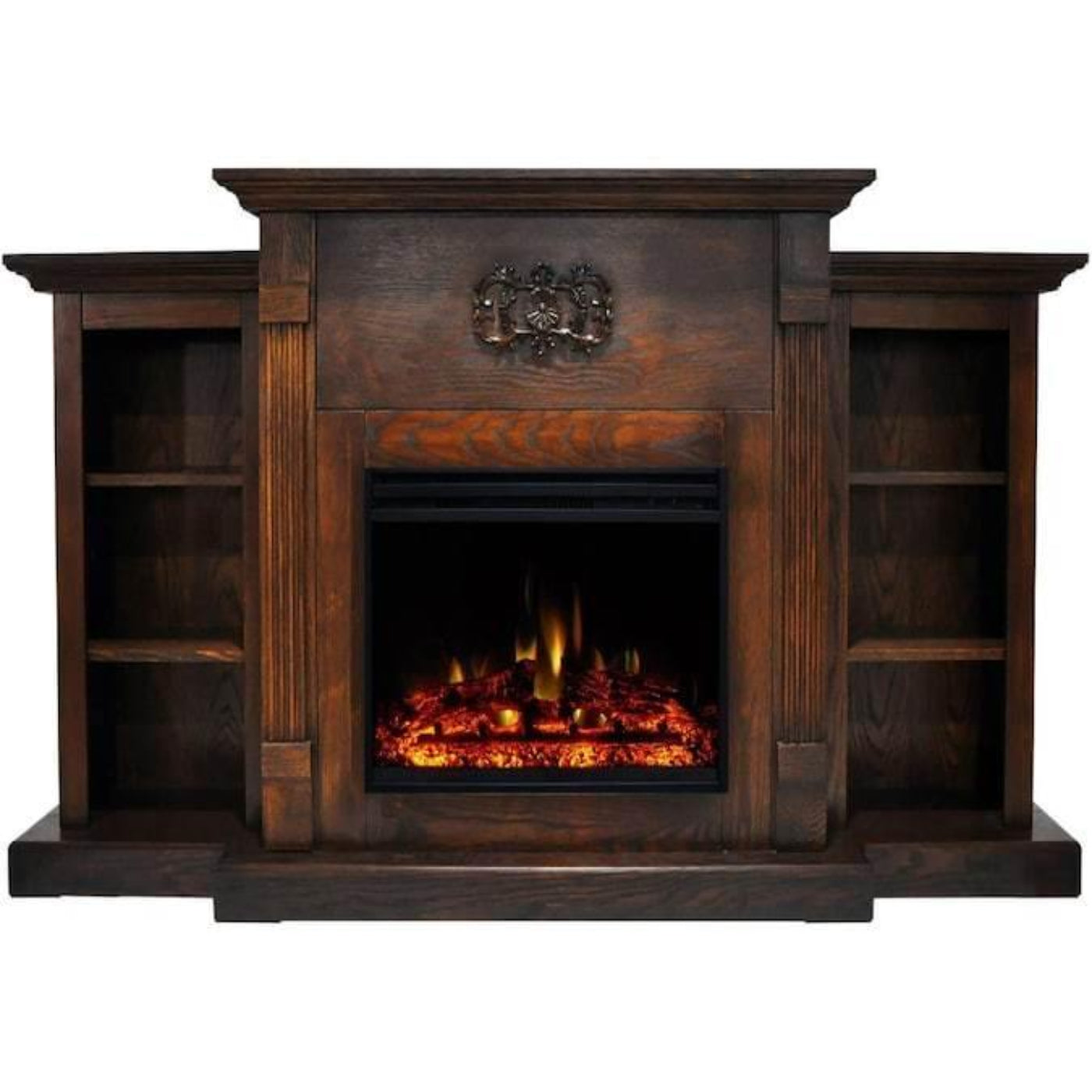 Cambridge Sanoma Electric Fireplace Heater with 72-In. Cherry Mantel, Bookshelves, Enhanced Log Display, Multi-Color Flames, and Remote - CAM7233-1CHRLG3