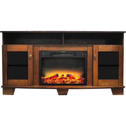 Cambridge Savona 59 In. Electric Fireplace in Cherry with Entertainment Stand and Enhanced Log Display - CAM6022-1CHRLG2
