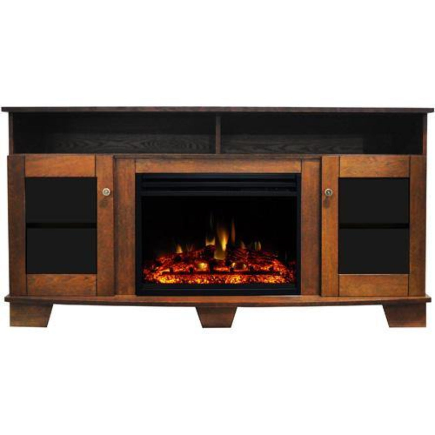 Cambridge Savona 59 In. Electric Fireplace in Cherry with Entertainment Stand and Multi-Color LED Flame Display, - CAM6022-1CHRLED