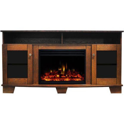 Cambridge Savona 59 In. Electric Fireplace in Cherry with Entertainment Stand and Multi-Color LED Flame Display, - CAM6022-1CHRLED