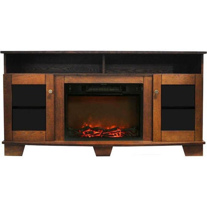 Cambridge Savona 59 In. Electric Fireplace in Mahogany with Entertainment Stand and Charred Log Display, - CAM7233-1CHR