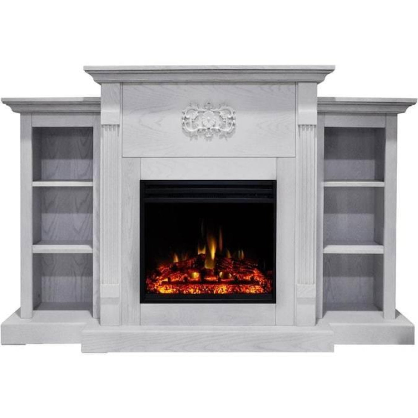 Cambridge Sanoma Electric Fireplace Heater with 72-In. Cherry Mantel, Bookshelves, Enhanced Log Display, Multi-Color Flames, and Remote - CAM7233-1CHRLG3