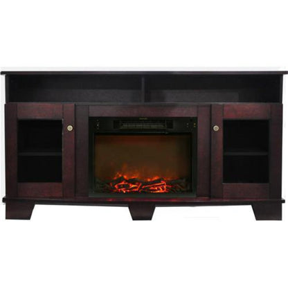Cambridge Savona 59 In. Electric Fireplace in Cherry with Entertainment Stand and Charred Log Display, - CAM6022-1CHR
