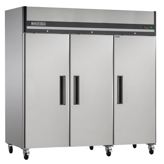 Maxx Cold Triple Door Reach-In Refrigerator, Top Mount, 81"W, 72 cu. ft. Storage Capacity, in Stainless Steel - MXCR-72FDHC