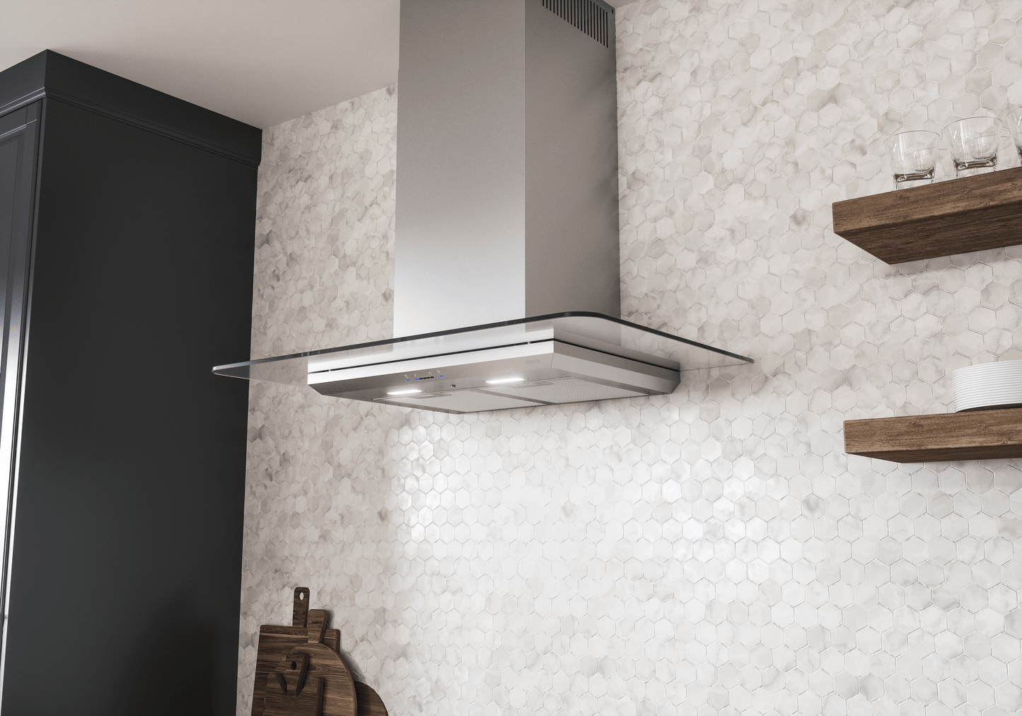 ZEPHYR Verona, Wall, 90cm, SS+Glass, LED, ACT in Stainless Steel - ZVOM90BG