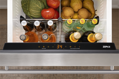 ZEPHYR Presrv Refrigerator Drawers, 24in Compact, SS, 1 Zone in Stainless Steel - PRRD24C1AS