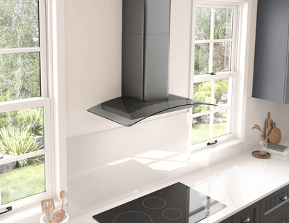 ZEPHYR Ravenna Wall, 90cm, Black SS+Gray Glass, LED Black in Stainless Steel - ZRVM90CBSGG