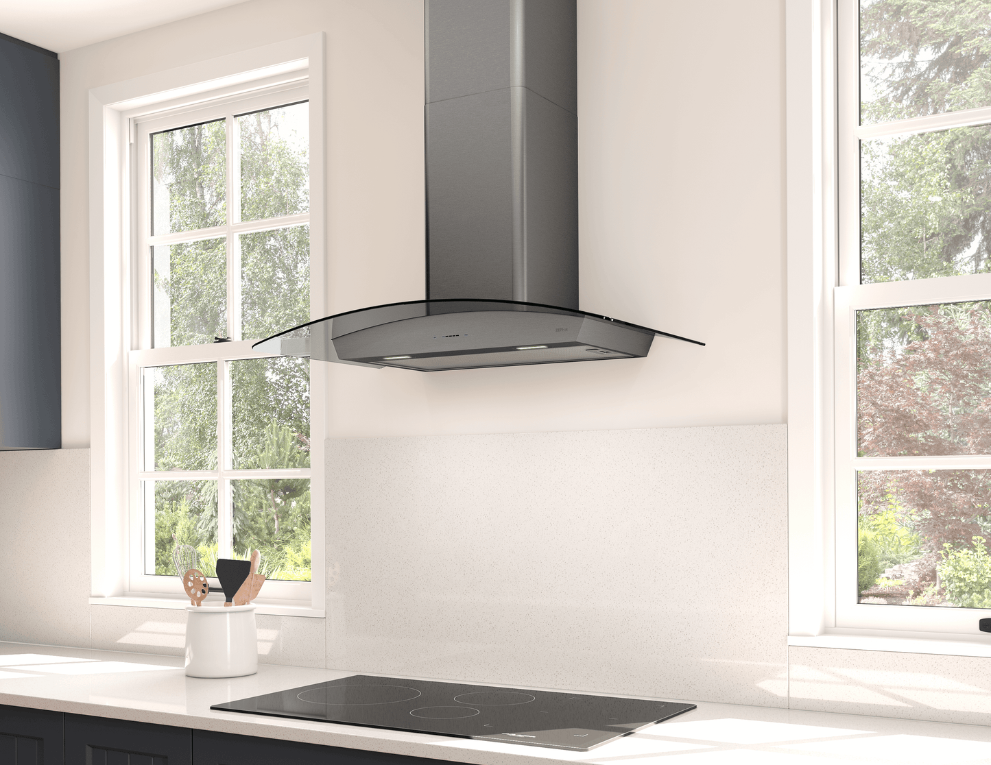 ZEPHYR Ravenna Wall, 90cm, Black SS+Gray Glass, LED Black in Stainless Steel - ZRVM90CBSGG