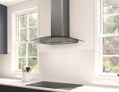 ZEPHYR Ravenna Wall, 90cm, Black SS+Gray Glass, LED Black in Stainless Steel - ZRVM90CBSGG