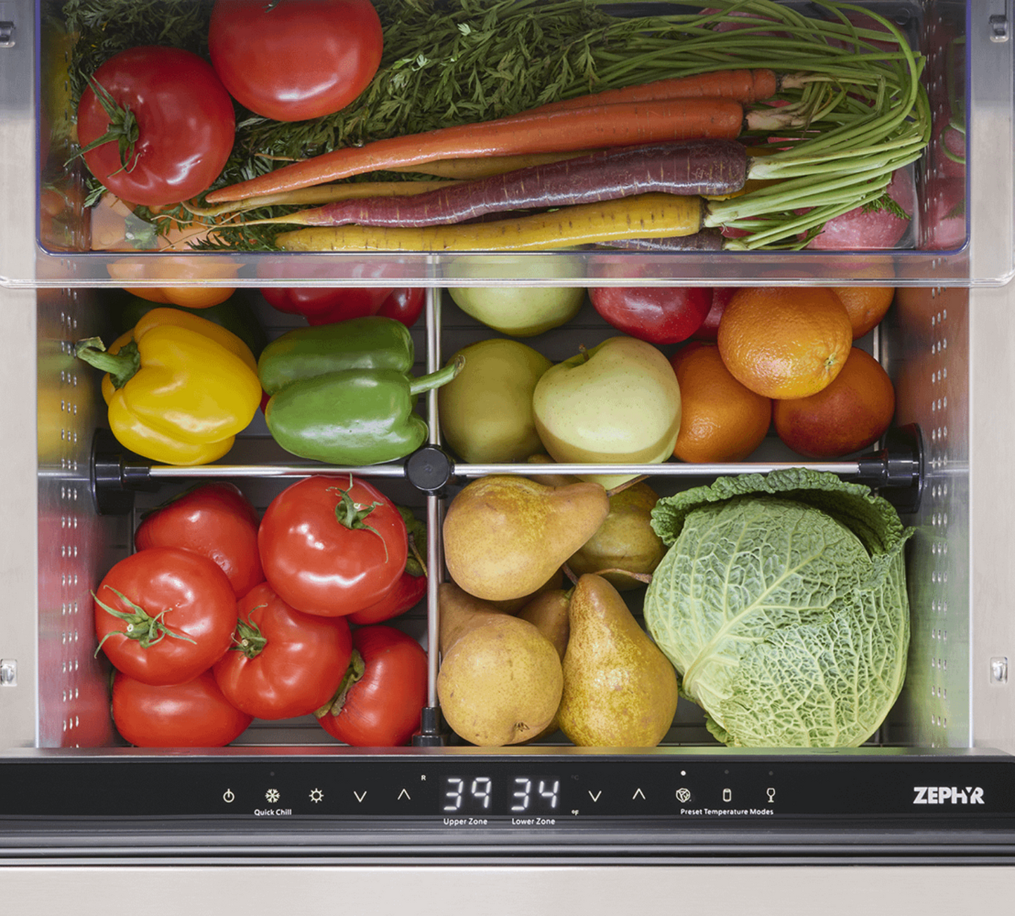 ZEPHYR Presrv Refrigerator Drawers, 24in Compact, Outdoor, SS, 2 Zone in Stainless Steel - PRRD24C2ASOD
