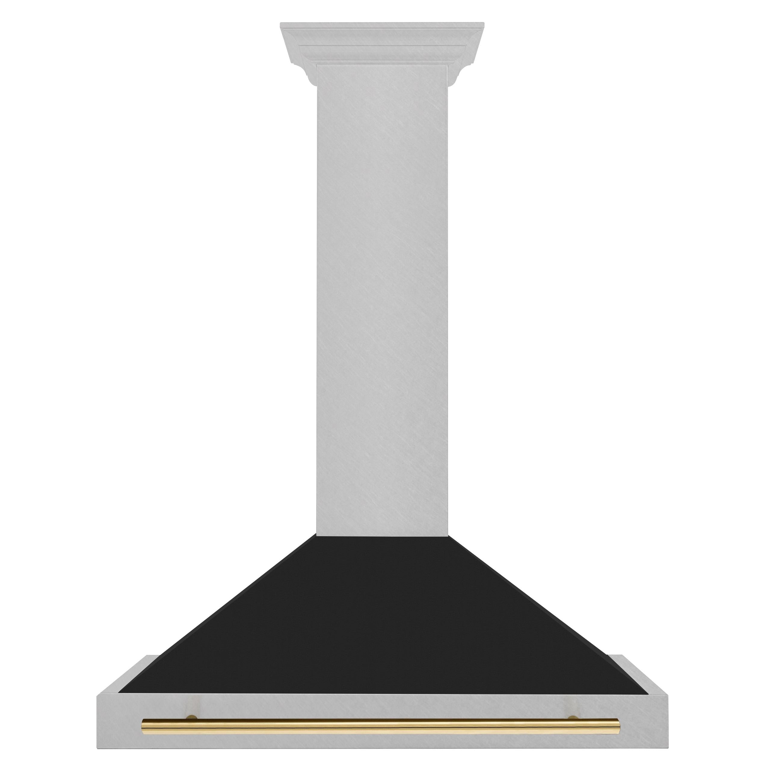 ZLINE KITCHEN AND BATH KB4SNZBLM36G ZLINE Autograph Edition 36 in. Convertible Satin in Stainless Steel Wall Mount Range Hood with Black Matte Shell and Polished Gold Handle (KB4SNZ-BLM36-G) - KB4SNZBLM36G