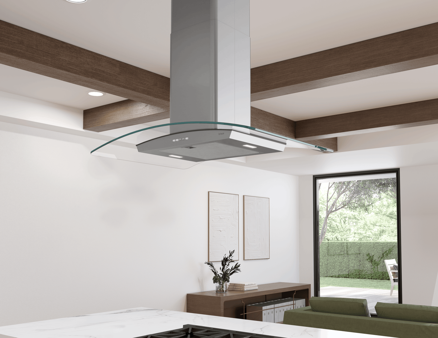 ZEPHYR Brisas Curved Glass Island, 30" G, ACT, LED in Stainless Steel - BMLE30CG