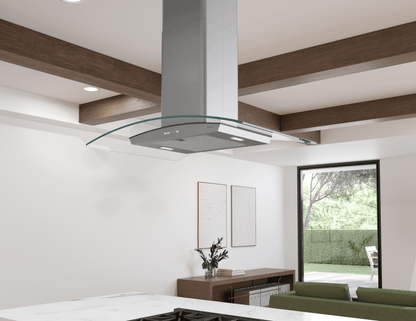 ZEPHYR Brisas Curved Glass Island, 30" G, ACT, LED in Stainless Steel - BMLE30CG