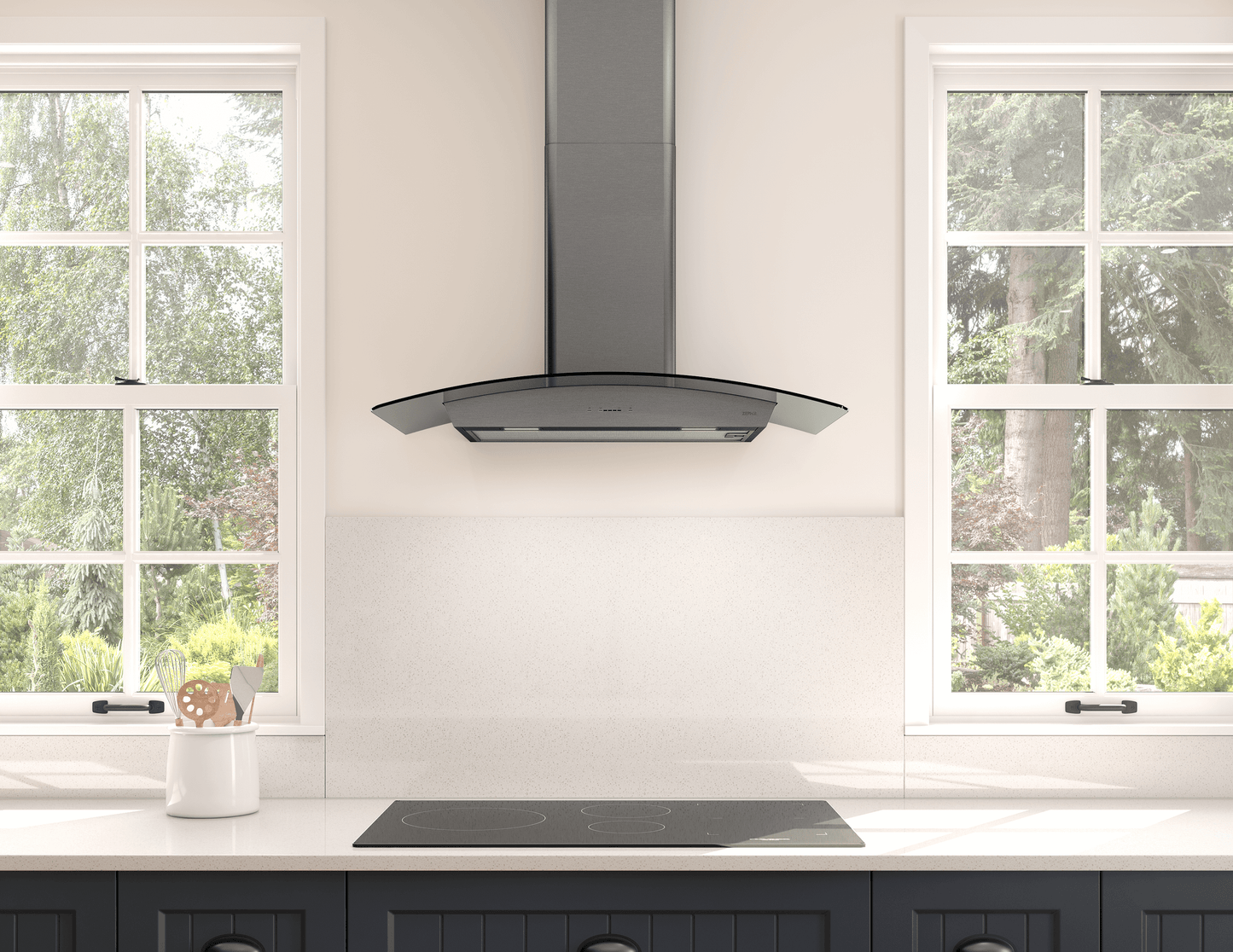 ZEPHYR Ravenna Wall, 90cm, Black SS+Gray Glass, LED Black in Stainless Steel - ZRVM90CBSGG