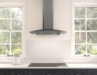 ZEPHYR Ravenna Wall, 90cm, Black SS+Gray Glass, LED Black in Stainless Steel - ZRVM90CBSGG