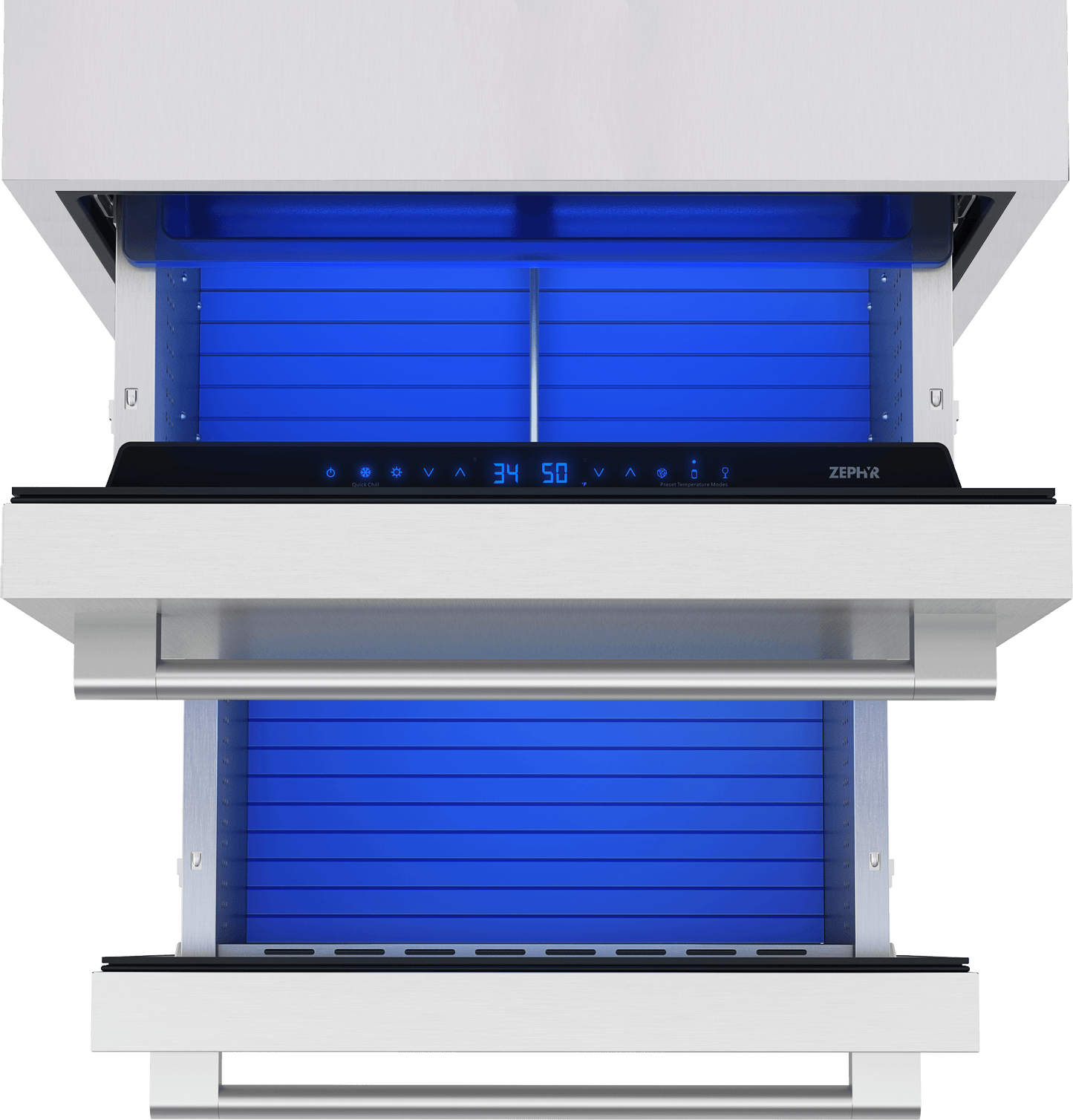 ZEPHYR Presrv Refrigerator Drawers, 24in Compact, Outdoor, SS, 2 Zone in Stainless Steel - PRRD24C2ASOD