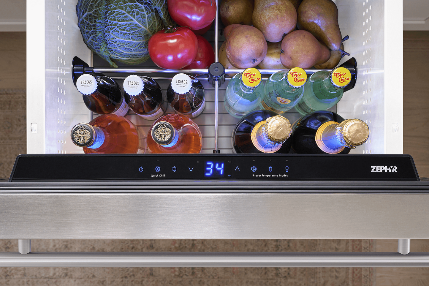 ZEPHYR Presrv Refrigerator Drawers, 24in Compact, SS, 1 Zone in Stainless Steel - PRRD24C1AS