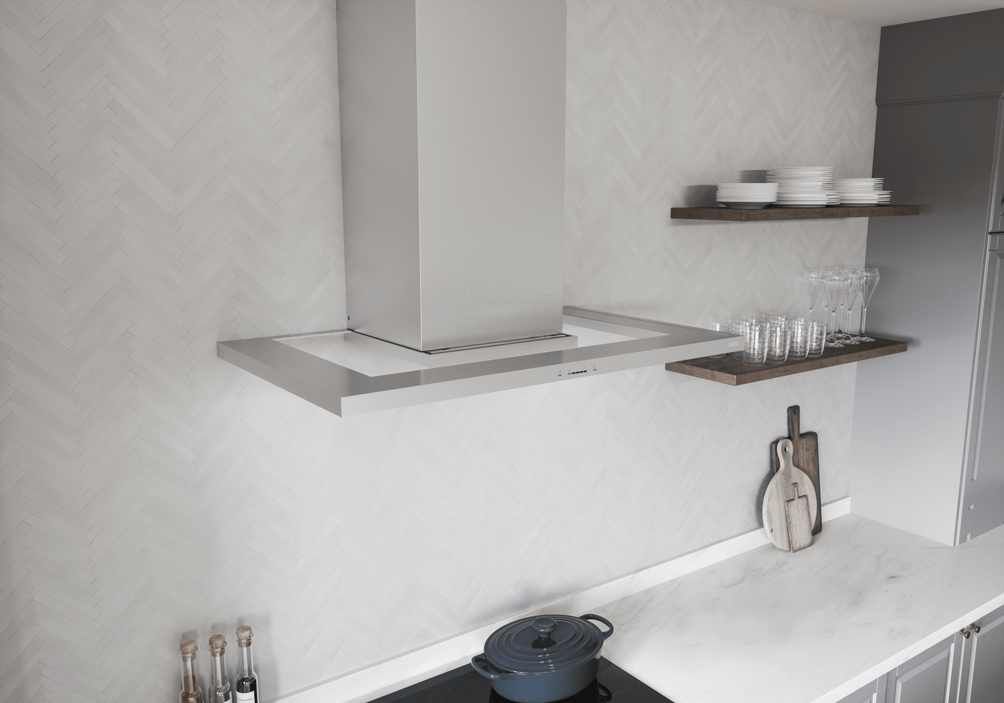 ZEPHYR Modena, Wall, 90cm, SS+Glass, LED, ACT in Stainless Steel - ZMOM90BS