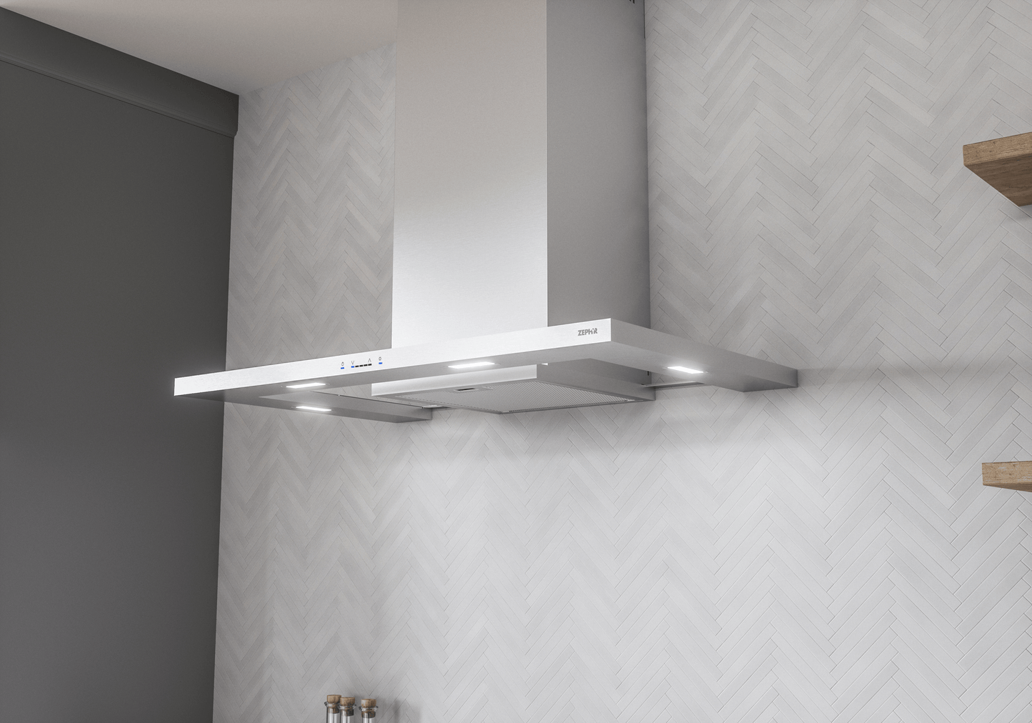 ZEPHYR Modena, Wall, 90cm, SS+Glass, LED, ACT in Stainless Steel - ZMOM90BS