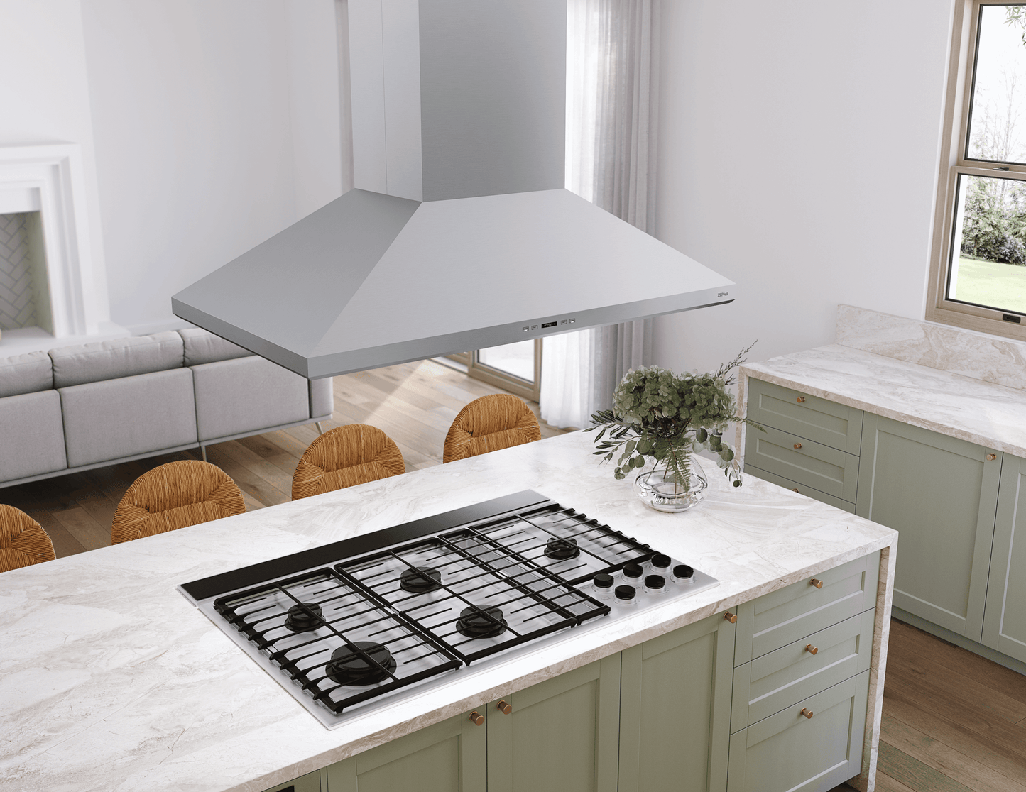 ZEPHYR Siena Pro, Island, 48", SS, LED, ACT in Stainless Steel - ZSLE48DS