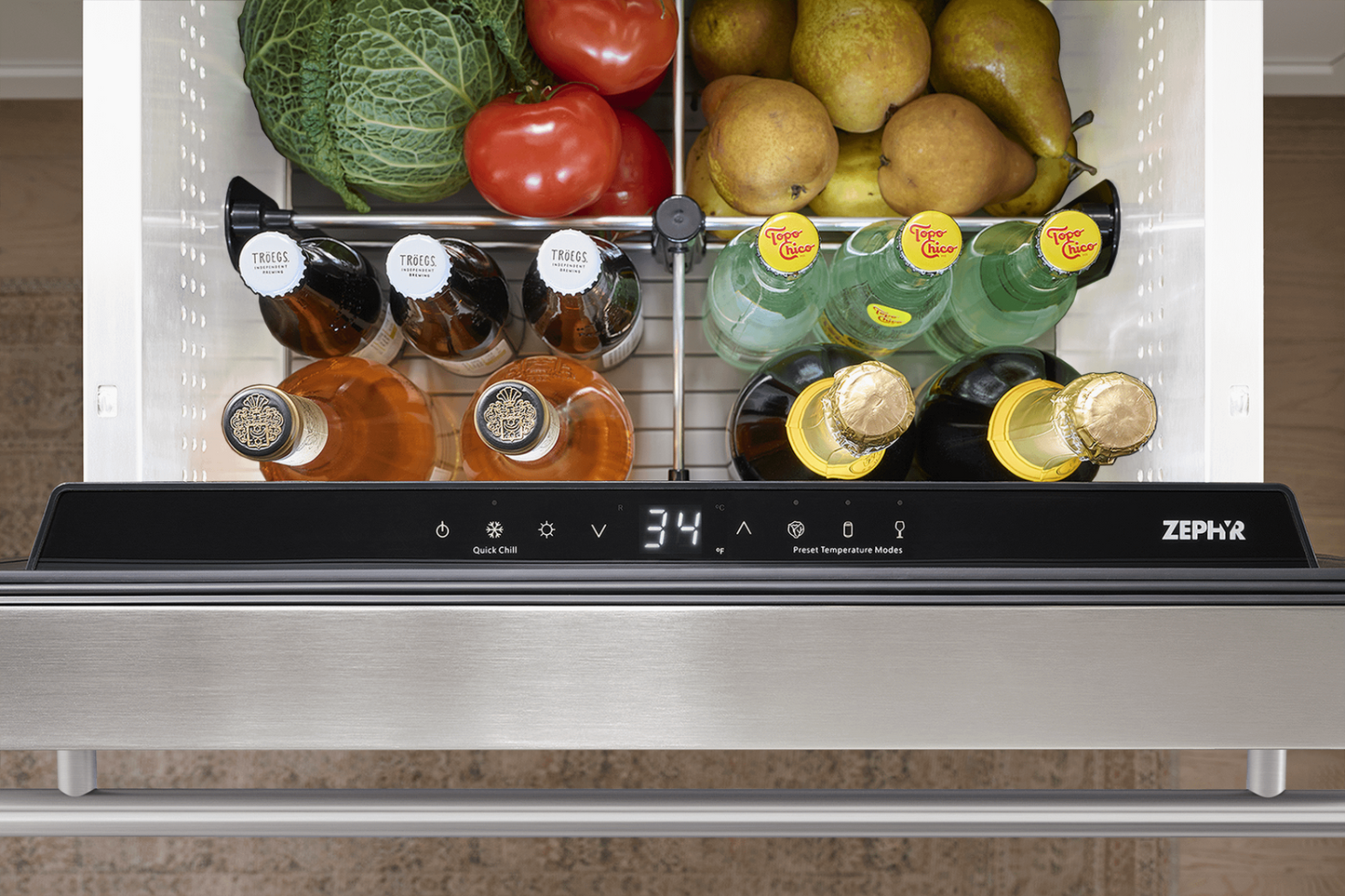 ZEPHYR Presrv Refrigerator Drawers, 24in Compact, SS, 1 Zone in Stainless Steel - PRRD24C1AS