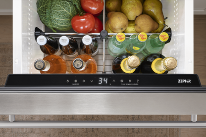ZEPHYR Presrv Refrigerator Drawers, 24in Compact, SS, 1 Zone in Stainless Steel - PRRD24C1AS